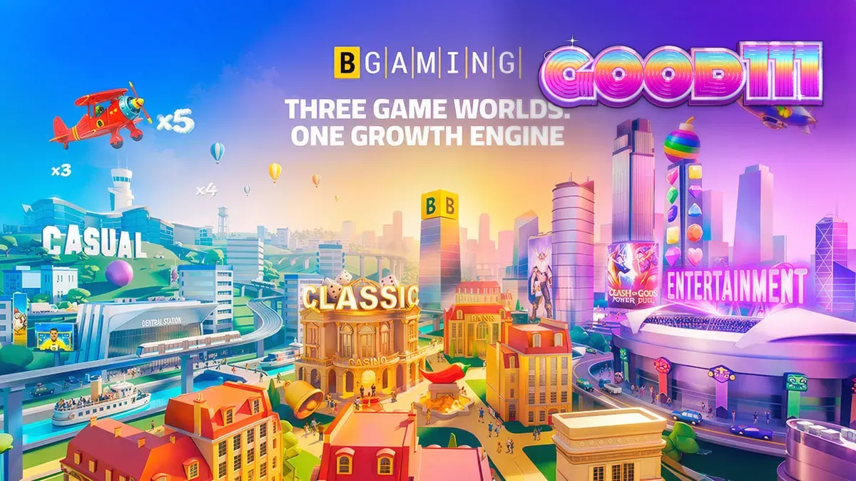 BGaming-এর থ্রি গেম ওয়ার্ল্ডস পোর্টফোলিও এবং বিভিন্ন গেম ক্যাটাগরির একটি শৈল্পিক উপস্থাপনা